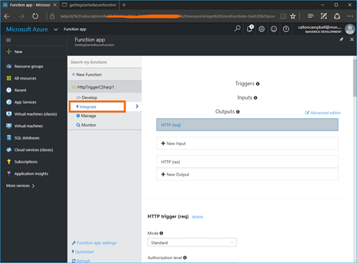 HttpTriggerFunction-Integrate