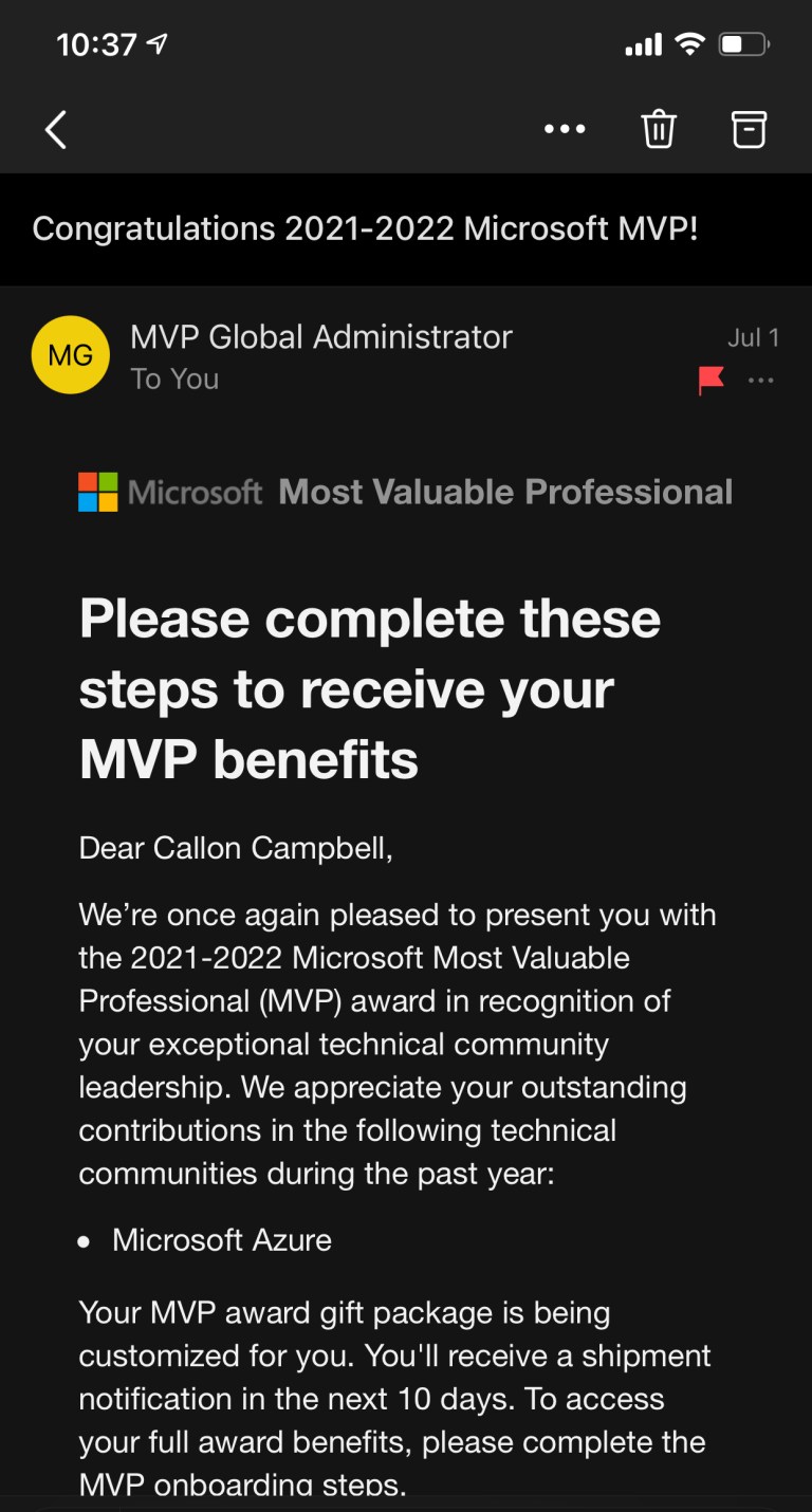 Callon Campbell awarded 20212022 Microsoft MVP in Azure The Flying